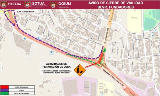 Habrá cierre parcial en cruce de Bulevar Fundadores hacia Rosas Magallón