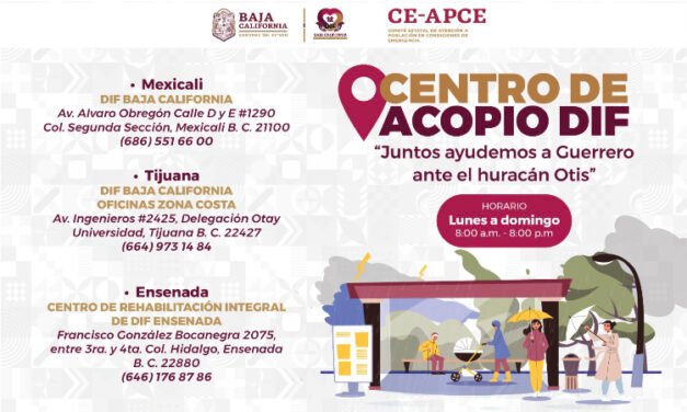 HABILITA DIF BC TRES CENTROS DE ACOPIO PARA AYUDAR A PERSONAS DAMNIFICADAS POR EL HURACÁN “OTIS”